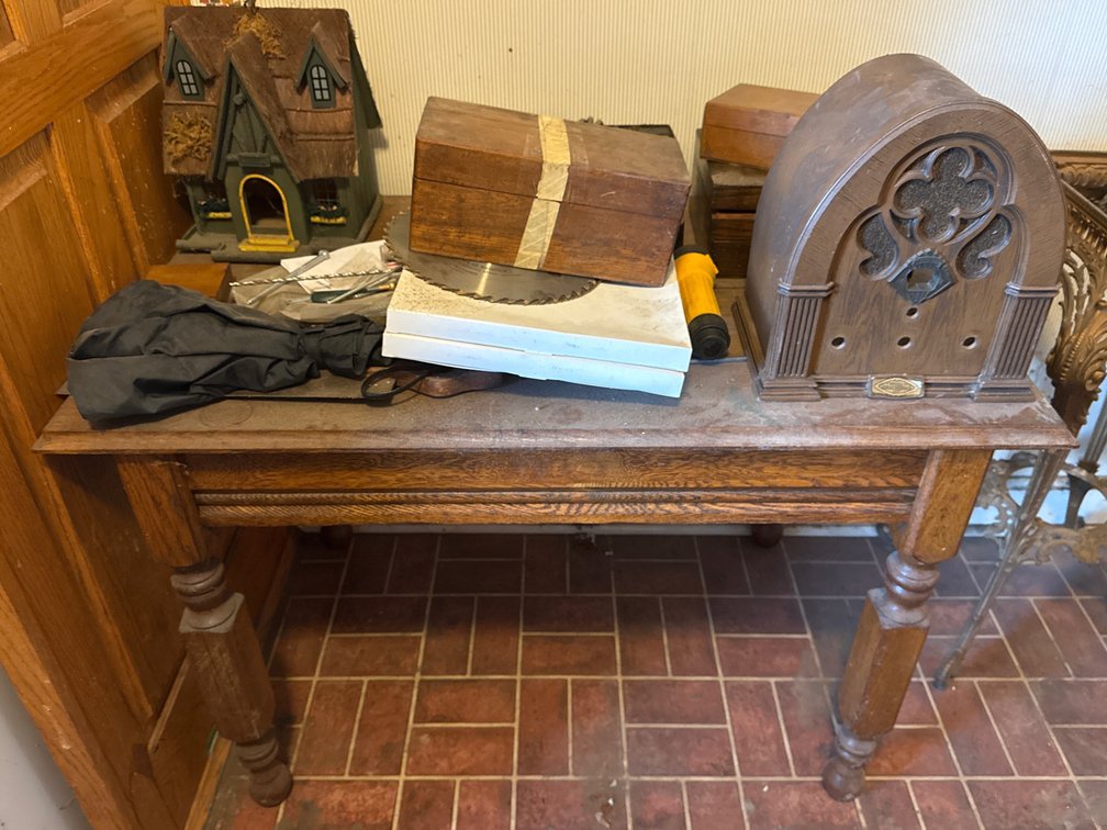 VINTAGE TABLE W/ CONTENTS