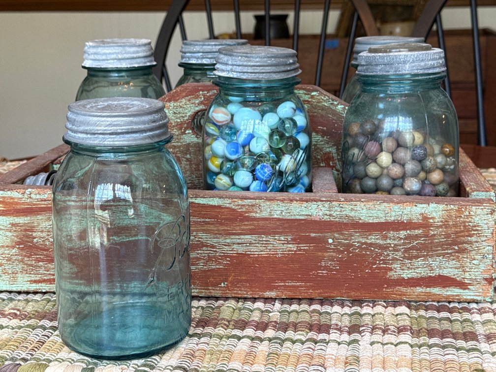 MARBLES & BLUE BALL MASON JARS