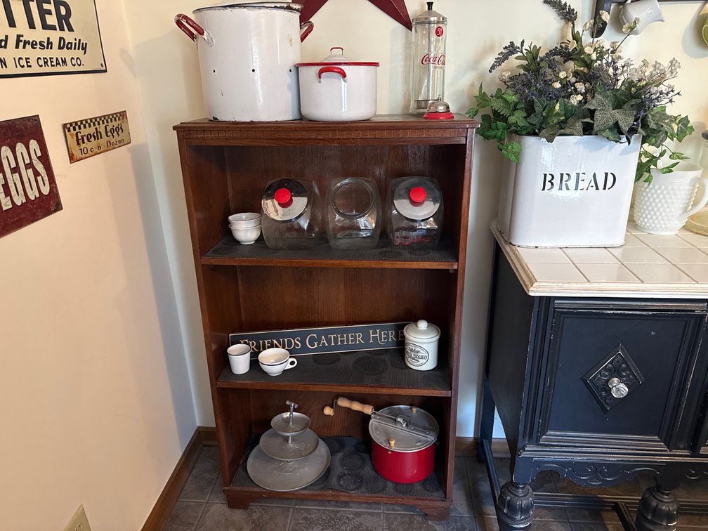 SHELF W/ DISH CONTENTS