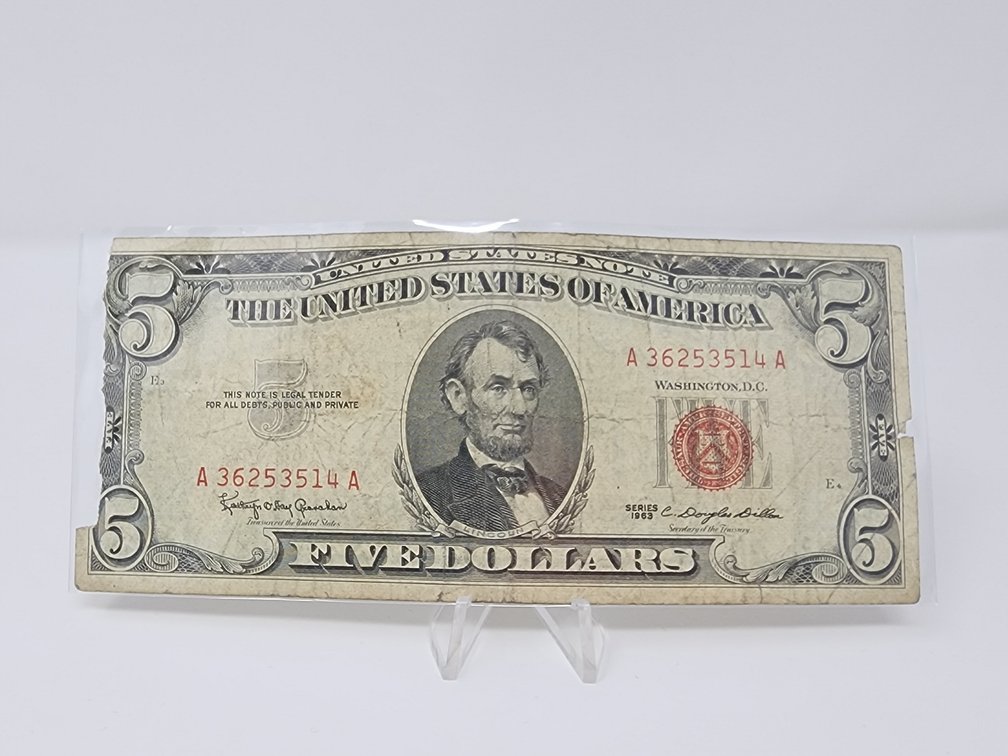 1963 Red Seal 5 Dollar Note 
