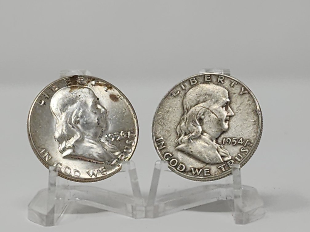 1956 and 1954 Franklin Silver Half Dollars 