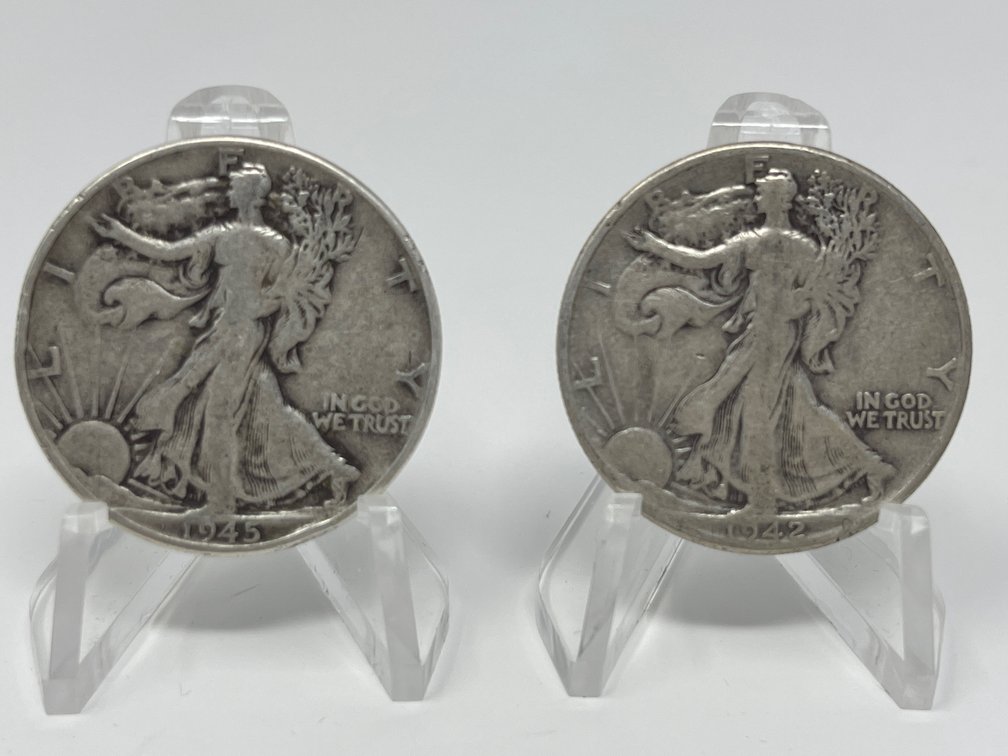 1942 and 1945 Walking Liberty Silver Half Dollars 