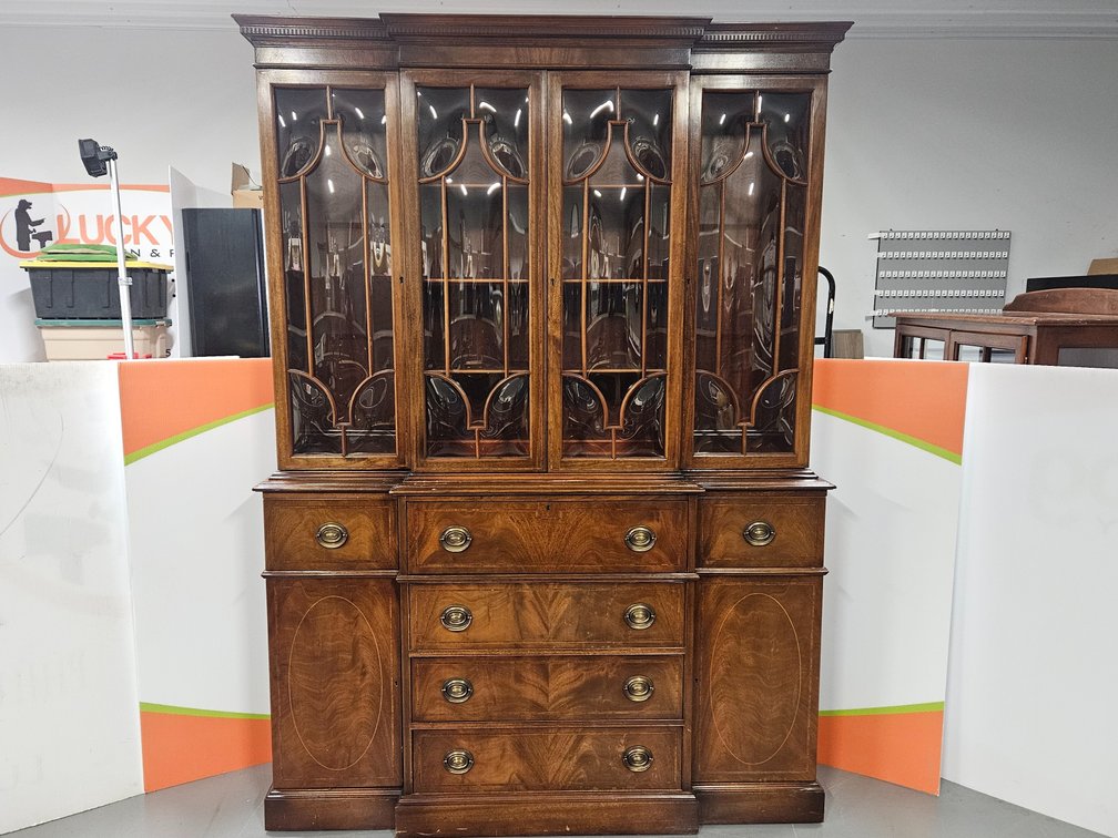 2 Piece China Cabinet w/ Convex Glass - Measures 80" Tall × 58" Wide × 16" Deep