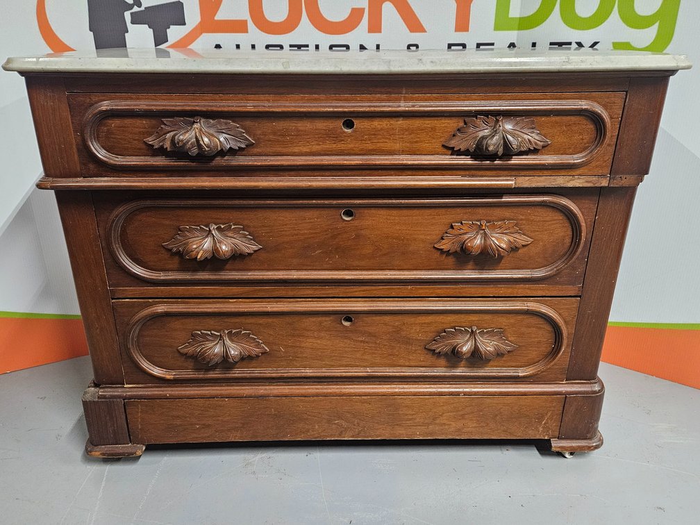 Marble Top 3 Drawer Dresser - Measures 33.5" Tall × 43.5" Wide × 19.5" Deep