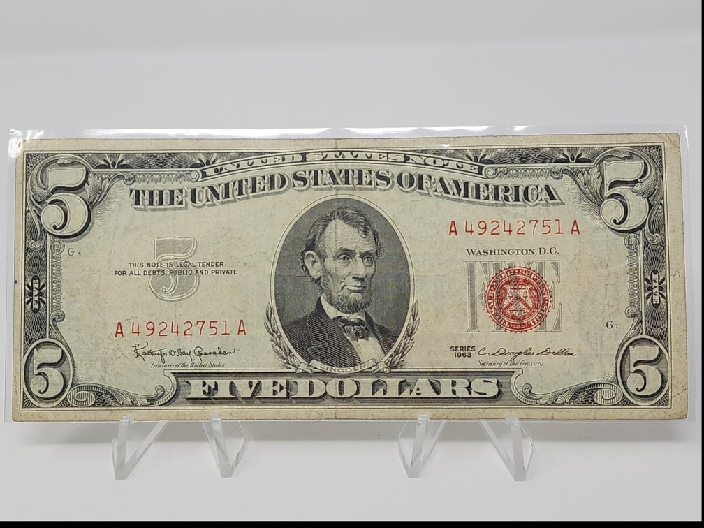 1963 Red Seal 5 Dollar Note 