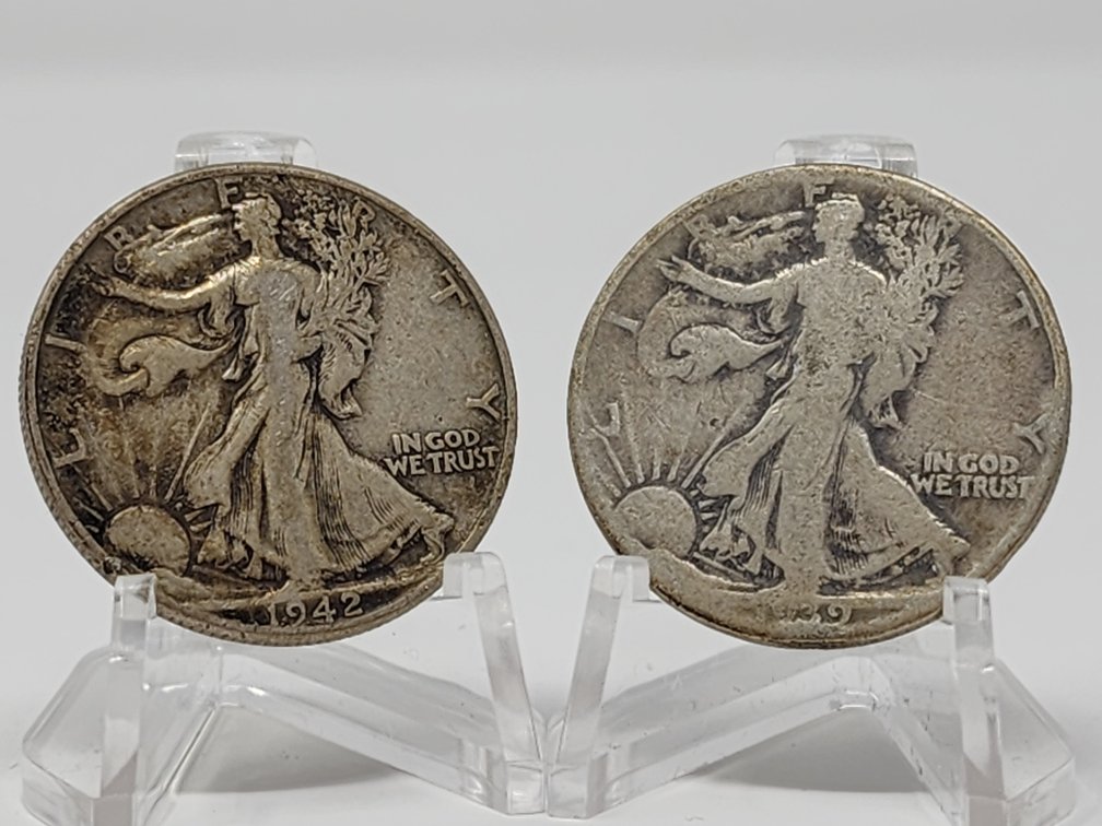 1942 and 1939 Walking Liberty Silver Half Dollar 