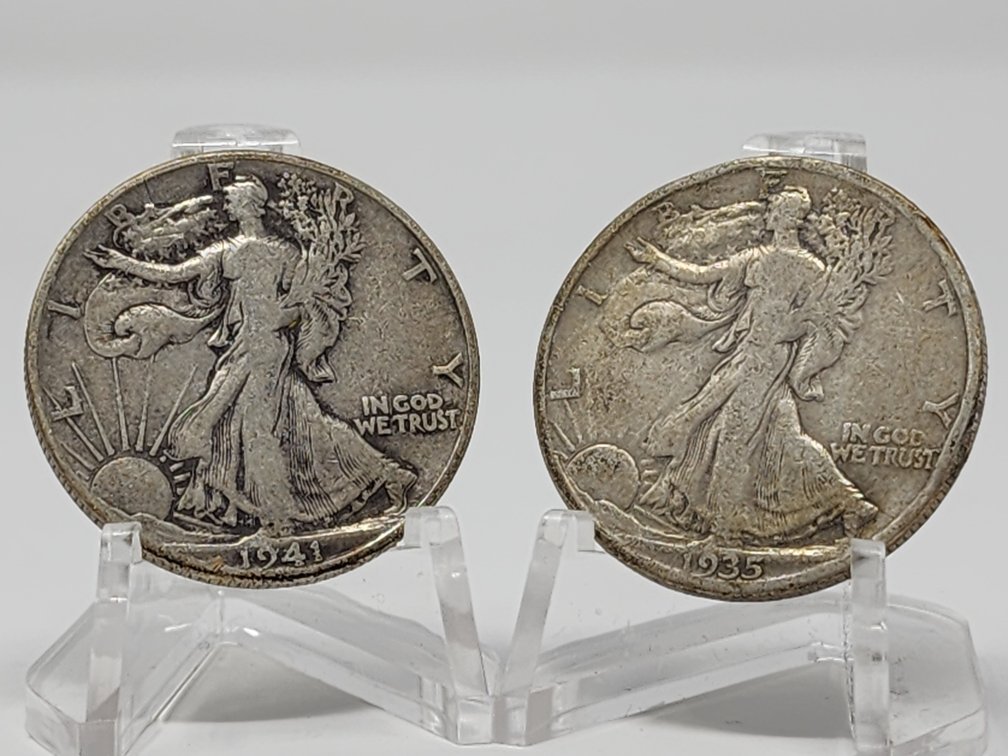 1941 and 1935 Walking Liberty Silver Half Dollars 