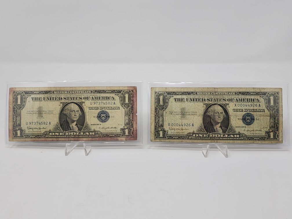 1957 - B Silver Certificates 1 Dollar Notes (2) 