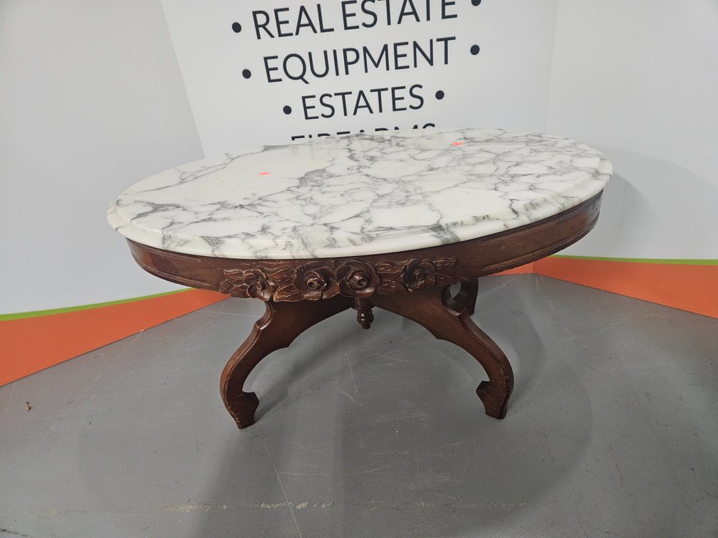 Victorian Style Marble Top Table 17.5" Tall × 34.5" Wide × 22.25" Deep