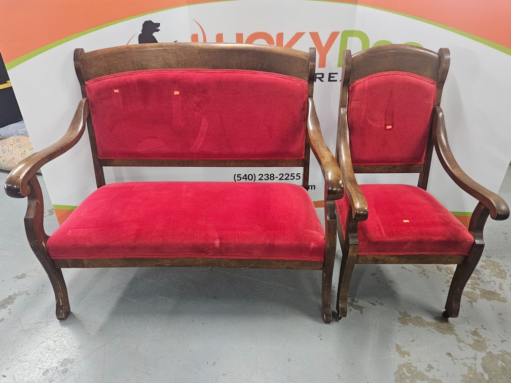 Victorian Style Love Seat 41" Tall × 46" Wide × 24" Deep and Chair 40.5" Tall × 20.5" Wide × 24" Deep
