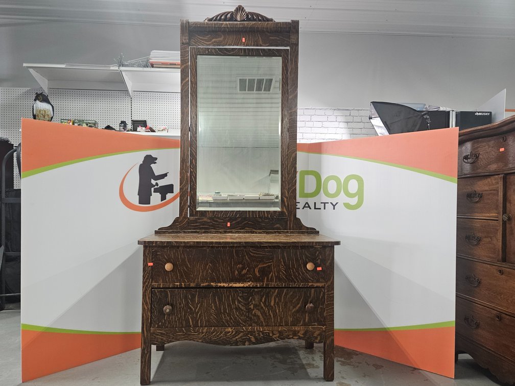 Tiger Wood Dresser W/Mirror 78" Tall × 37.75" Wide 18.25" Deep