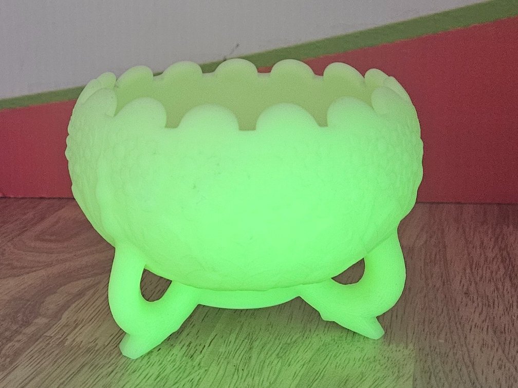 Fenton Uranium Glass Candy Dish 4" Tall × 5" Wide 