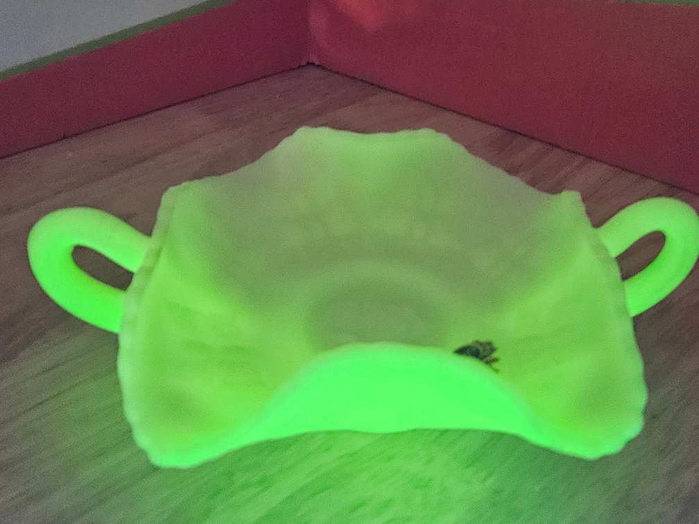 Fenton Uranium Glass Candy Dish 2.5" Tall × 8.5" Wide × 5" Deep