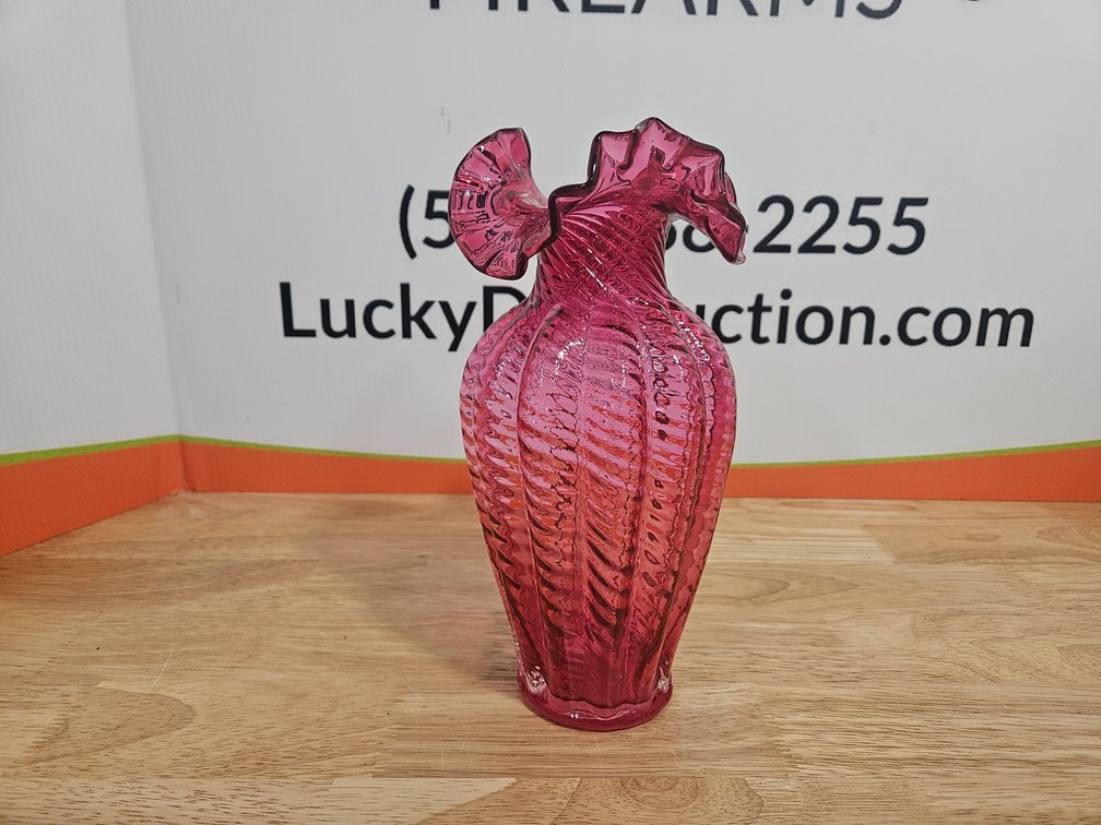 Victorian Style Cranberry Glass Vase 10.5" Tall × 5.25" Wide 