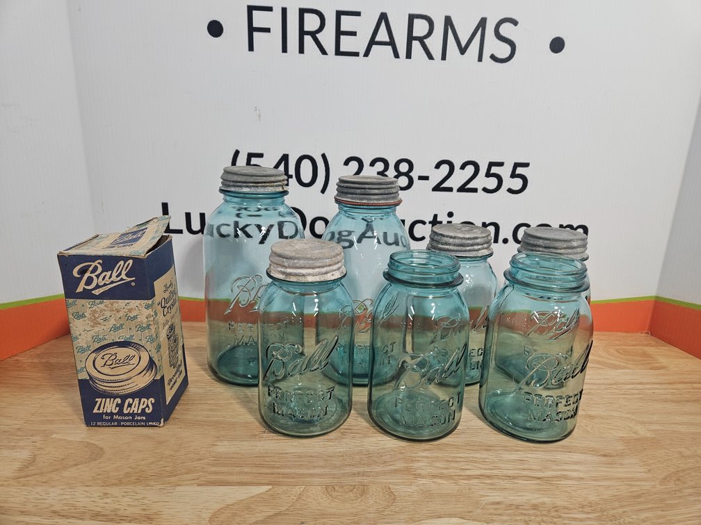 Blue Ball Mason Jars and Zinc Lids W/Original Box 