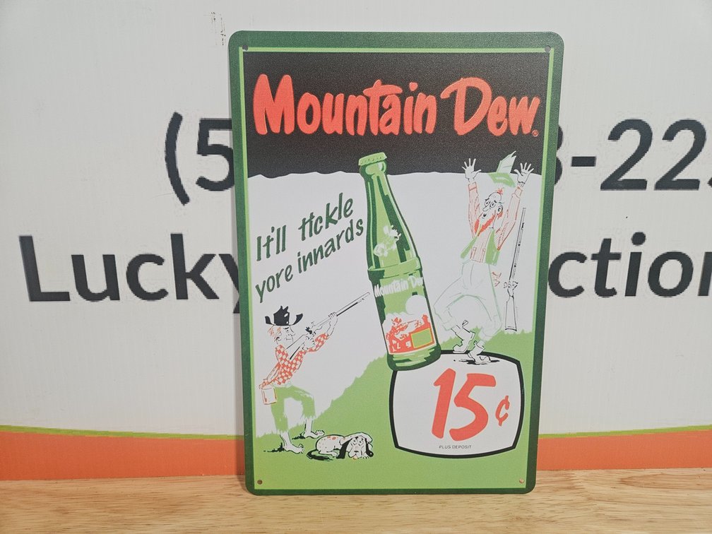 Mountain Dew Metal Sign - Measures 8" × 12" (New)