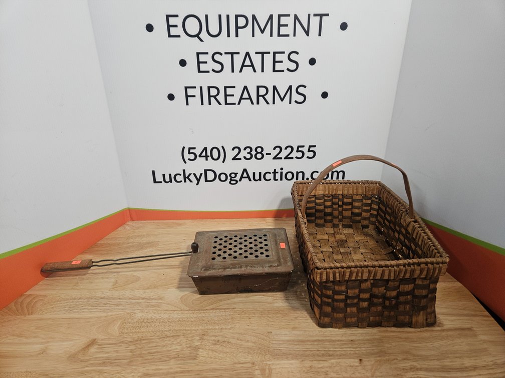 Metal Popcorn Popper and Woven Basket 12"×15.5"×10"