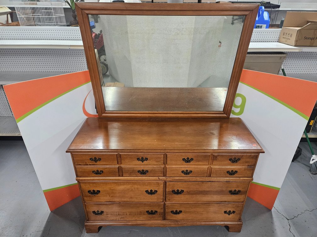 Wooden Dresser W/Mirror - Measures 66" Tall × 50.5" Wide × 18" Deep