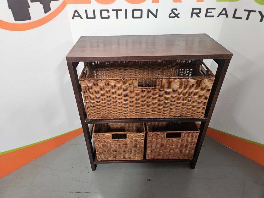 Decorative Wooden Shelf W/Storage Baskets - Measures 29" Tall × 25" Wide × 11.25" Deep