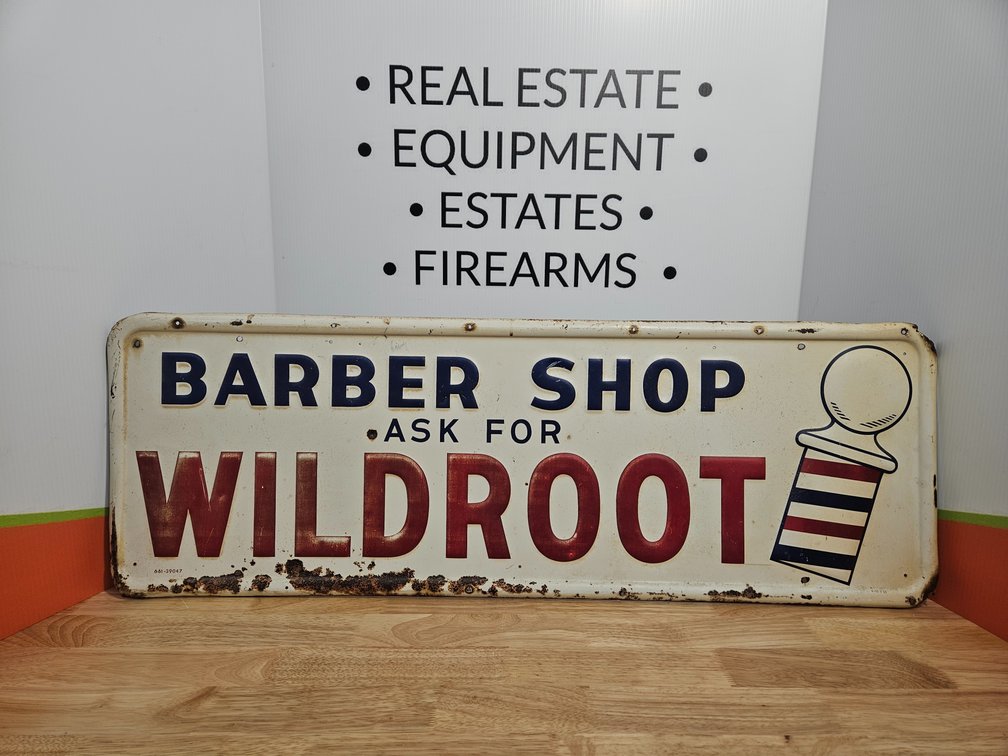 Barber Shop Vintage Metal Sign - Measures 13.75" Tall × 39" Wide 