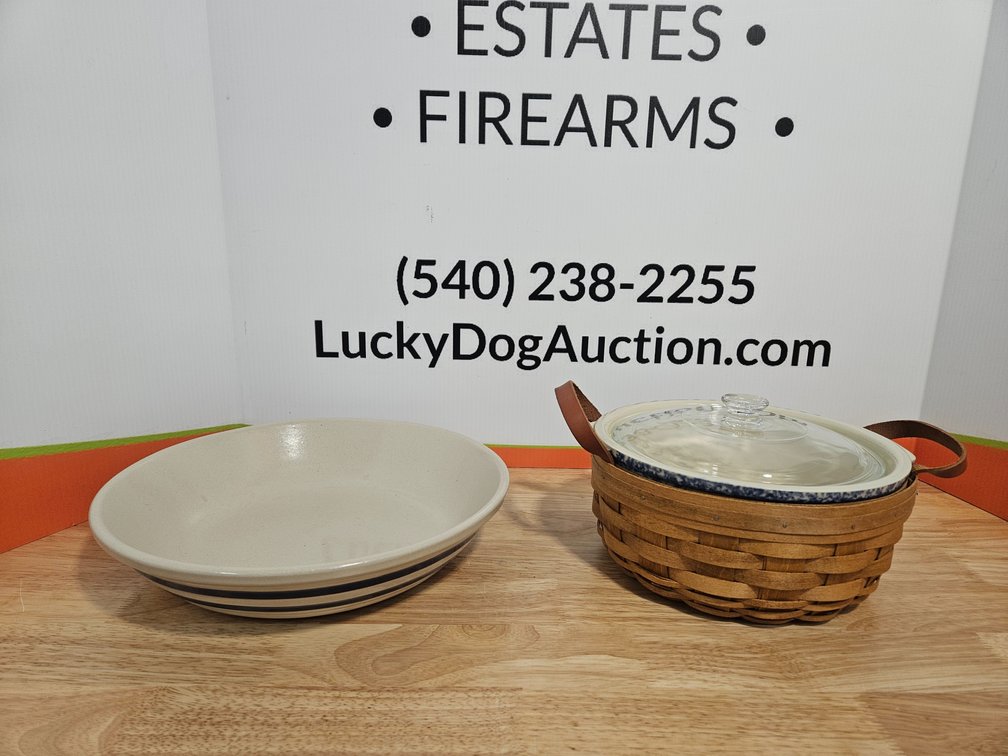 Roseville Bowl - Measures 3" Tall × 13.5" Wide and Henn Casserole Dish W/Lid and Basket- Measures 6.5" Tall × 10.5" Wide