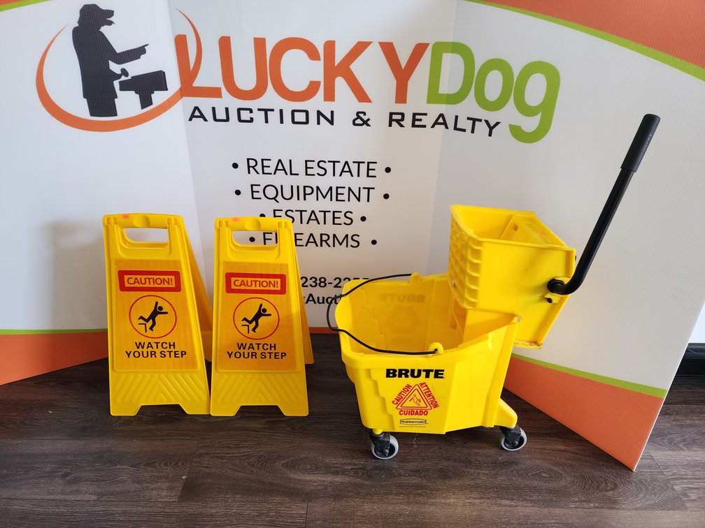Rubbermaid Mop Bucket - (2) Folding Caution Signs 