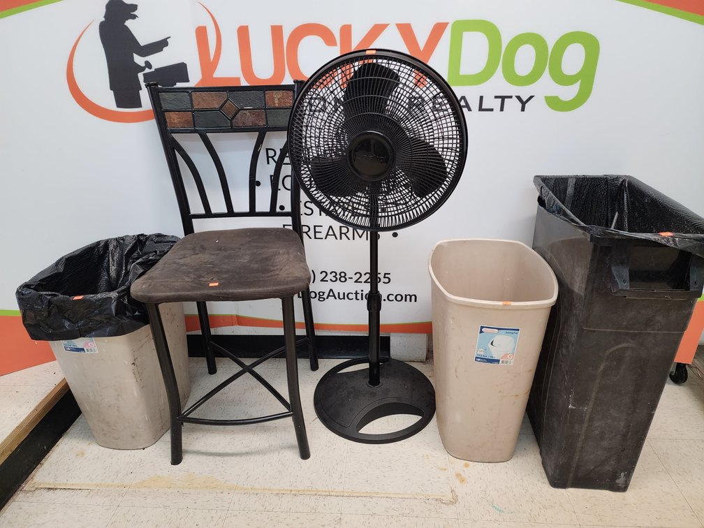 Trash Cans (3) - Lasko Standing Fan 44" Tall - Barstool Chair 