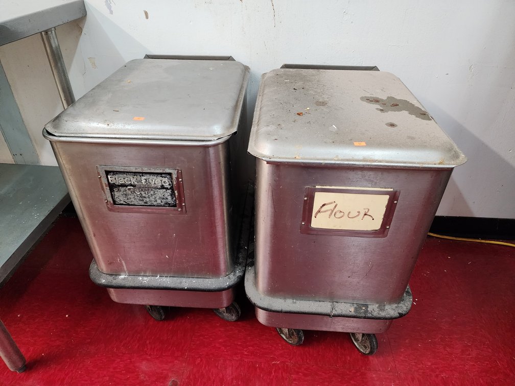 (2) Rolling Stainless Food Storage Containers 