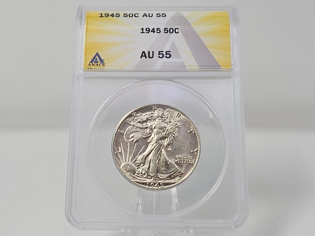 1945 Walking Liberty Silver Half Dollar - ANACS AU 55