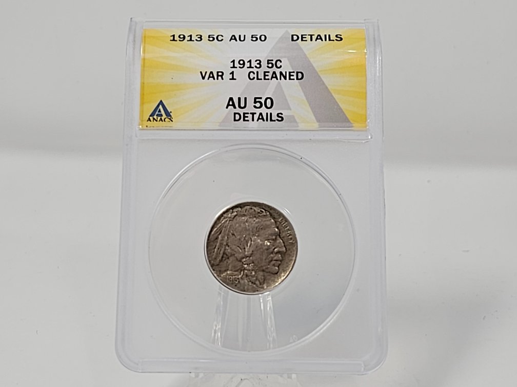 1913 Type-1 Buffalo Nickel - Cleaned - ANACS AU 50 Details