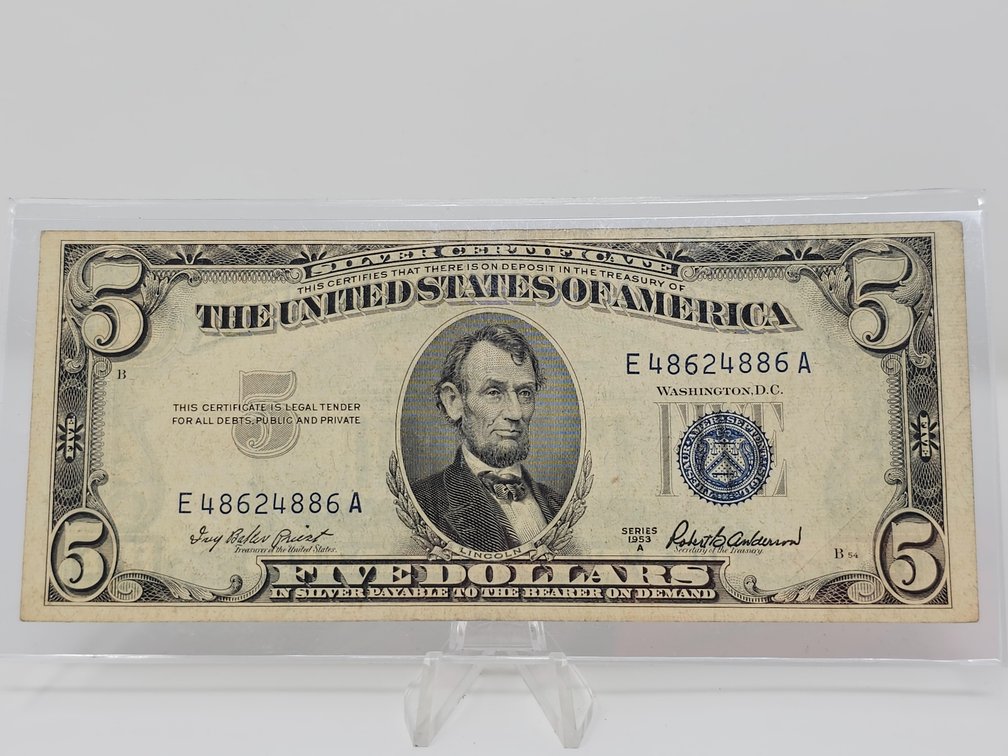 Series 1953-A $5 Dollar Silver Certificate w/ Sleeve - Nice Note