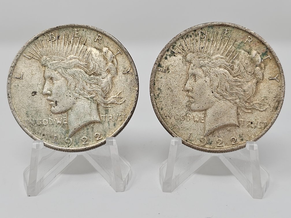 (2) Silver Peace Dollars - 1922 & 1922 - 2 Coins Included 