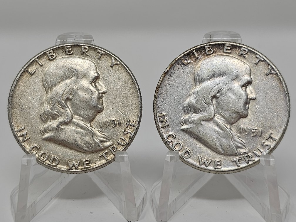 (2) 1951 Silver Franklin Half Dollars - 2 Coins Included 