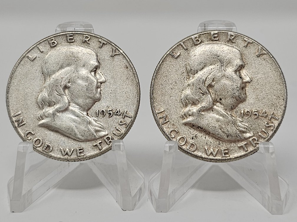 (2) 1954 Silver Franklin Half Dollars - 2 Coins Included 