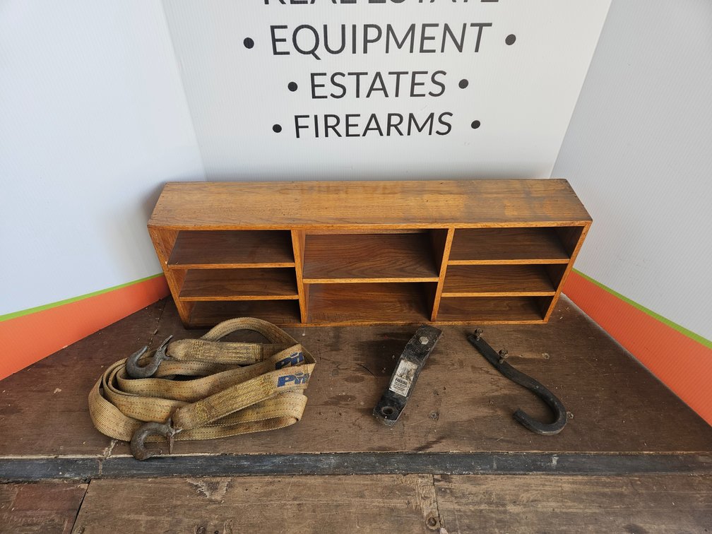 Reese Receiver Bar - Tow Strap - Metal Hook and Wooden Shelf - Measures 12" Tall × 34.5" Wide × 6.25" Deep