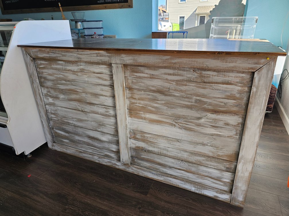 Retail Checkout Stand - Measures 43" Tall x 77" Wide x 33.5" Deep 