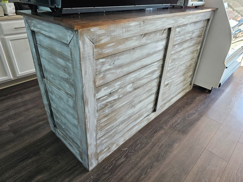 Retail Checkout Stand - Measures 43" Tall x 77" Wide x 26.5" Deep 