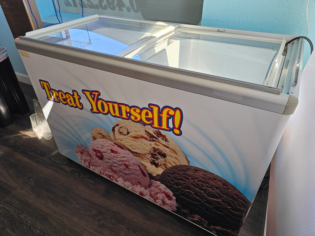STAJAC Industries Commercial Storage Freezer - Model EDC-8 - Rolling Ice Cream "Treat Yourself" Cabinet - Measures 35" Tall x 48" Wide x 25" Deep