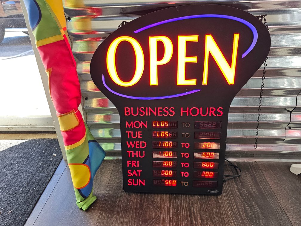 LED Open Sign w/ Hours - Measures 24" Tall x 20" Deep