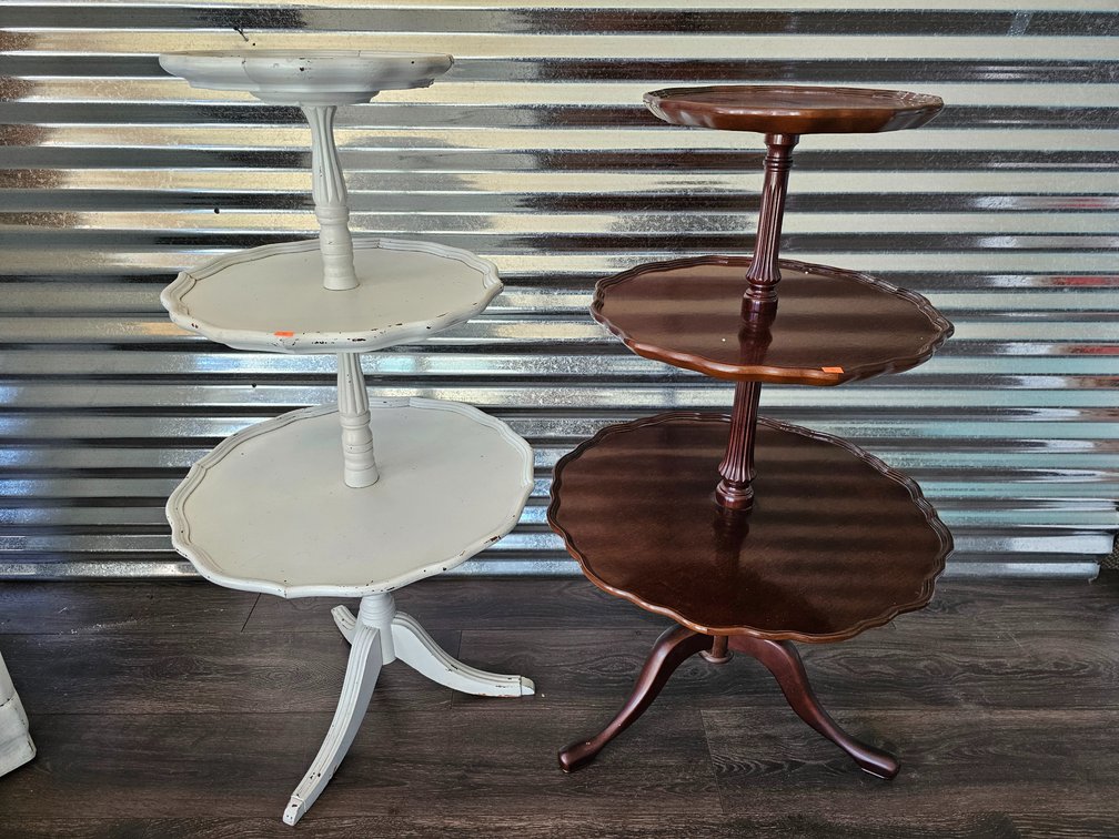 (2) Antique  3-Tiered Tables - Measures 42" Tall (Each)