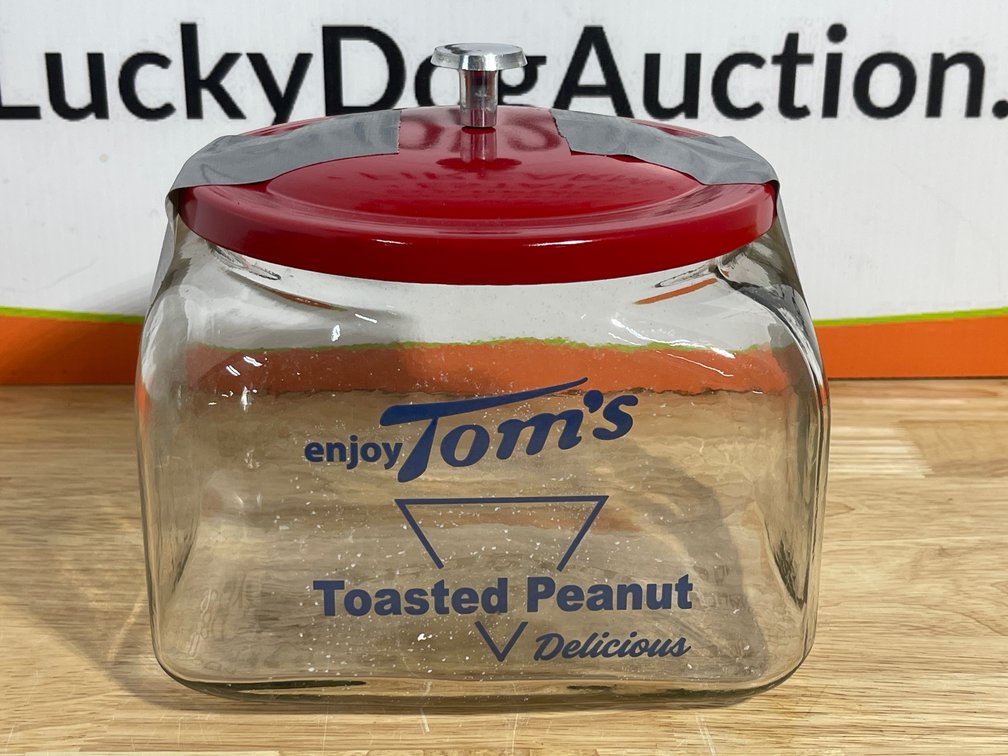 Tom’s Toasted Peanut Jar w/ Matching Lid - Measures 7.5” Tall x 8” Wide