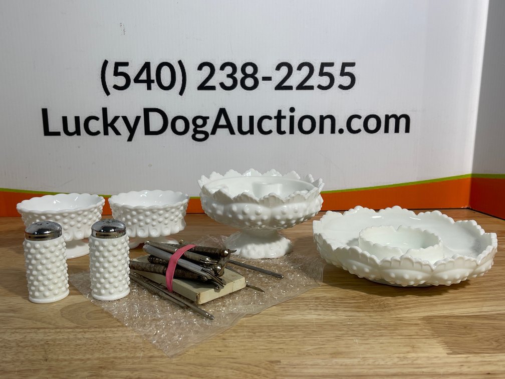 Hobnail Milk Glass w/ Nut Crackers