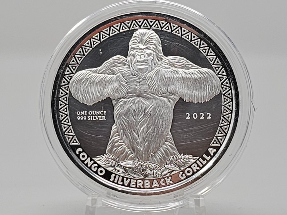 2022 Congo Silverback - Republique Du Congo 500 Francs CFA 1 Oz .999 Silver Round w/ Capsule 