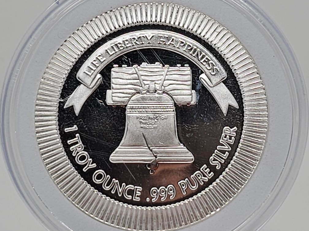 Life Liberty Happiness - Liberty Silver 1 Oz .999 Silver Round w/ Capsule 
