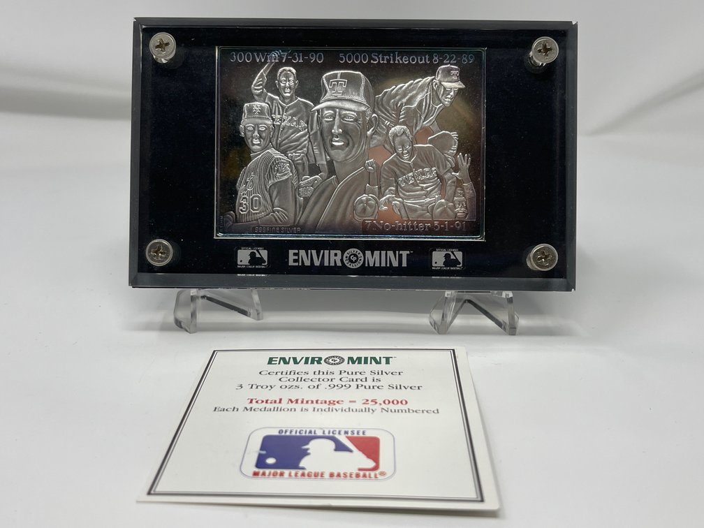 3 Troy Ozs. Of .999 Pure Silver - Nolan Ryan Silver Bar Wins, Strikeouts, No Hitters