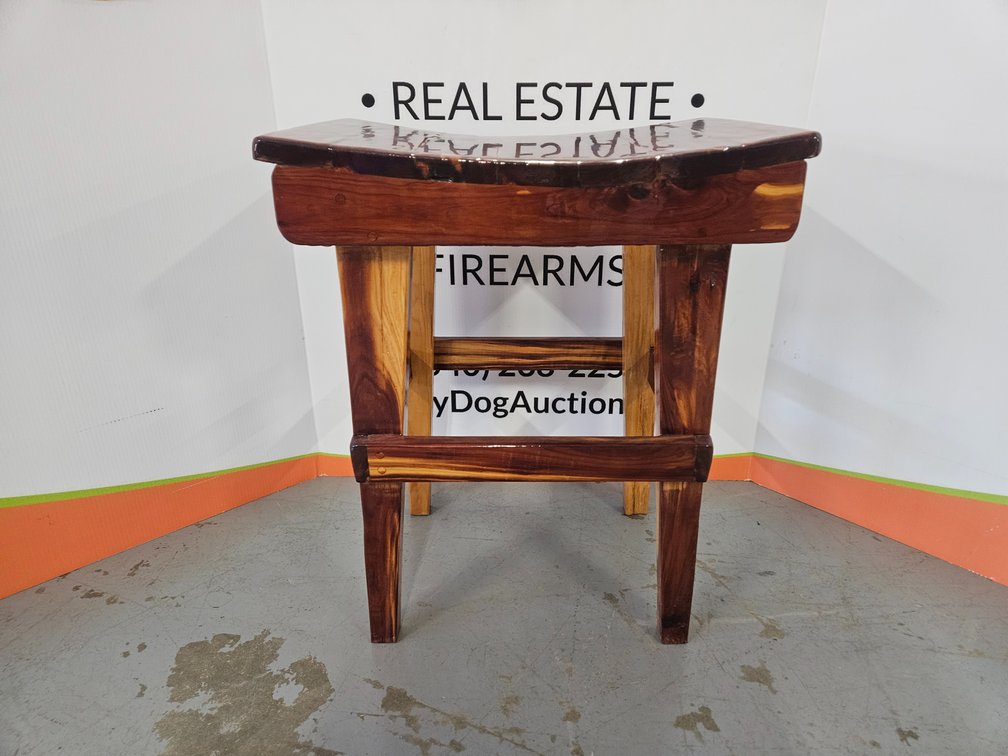 Cedar Wooden Stool - Measures 25" Tall × 21" Wide × 15.5" Deep