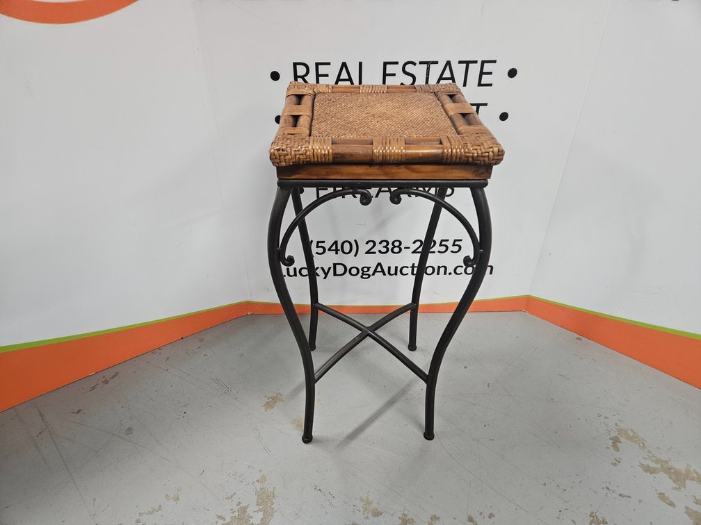  Metal/Wicker Lamp Table - Measures 26.5" Tall × 12.5" Wide × 12.5" Deep