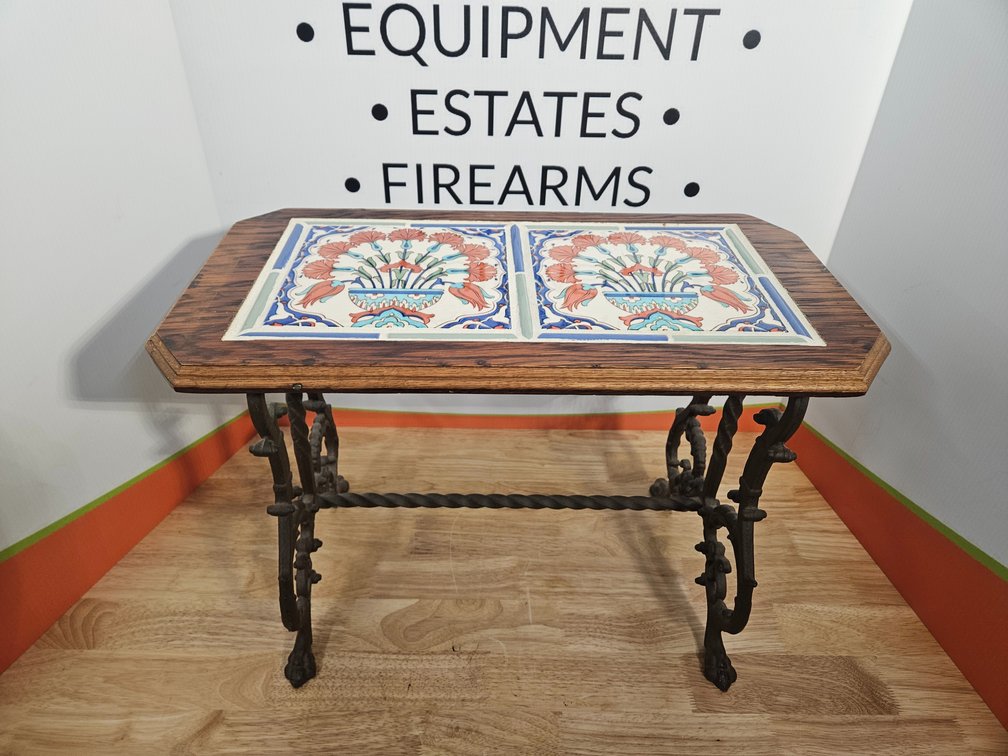 Tile Top Table Wrought Iron Base - Measures 16.5" Tall × 23.5" Wide × 13" Deep