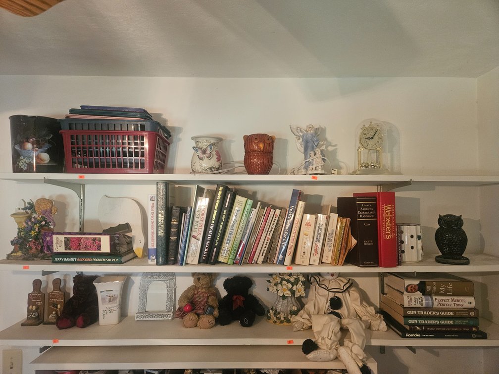 Middle Bedroom Shelf Contents Books - Stuffed Animals and More 