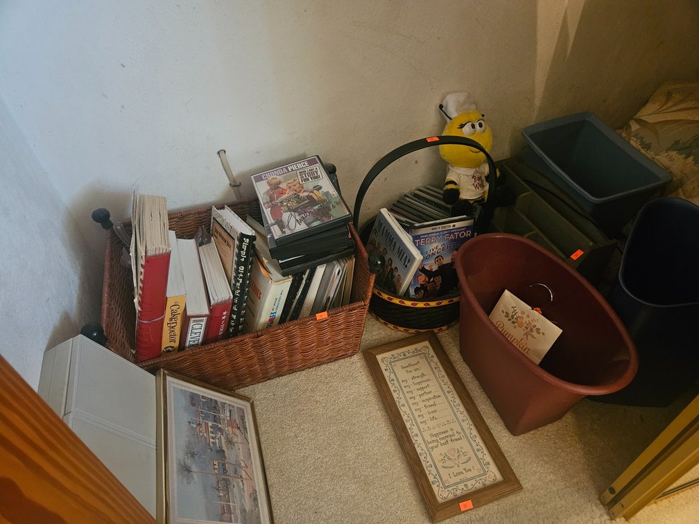 Back Bedroom Closet Contents baskets - Candle Holder - Dvds - Organizer and More 